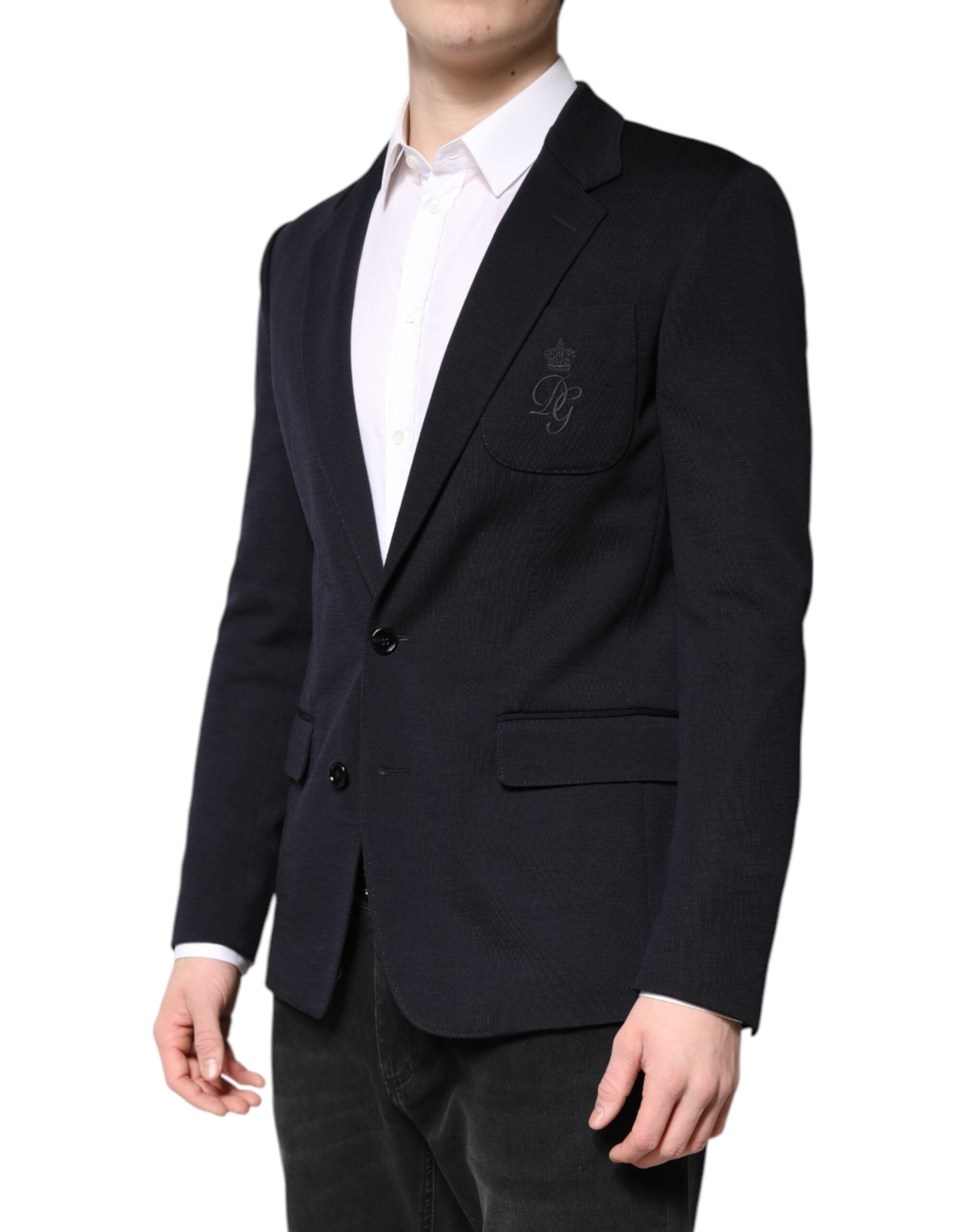 Dolce & Gabbana Dark Blue Wool Single Breasted Coat Suit Blazer