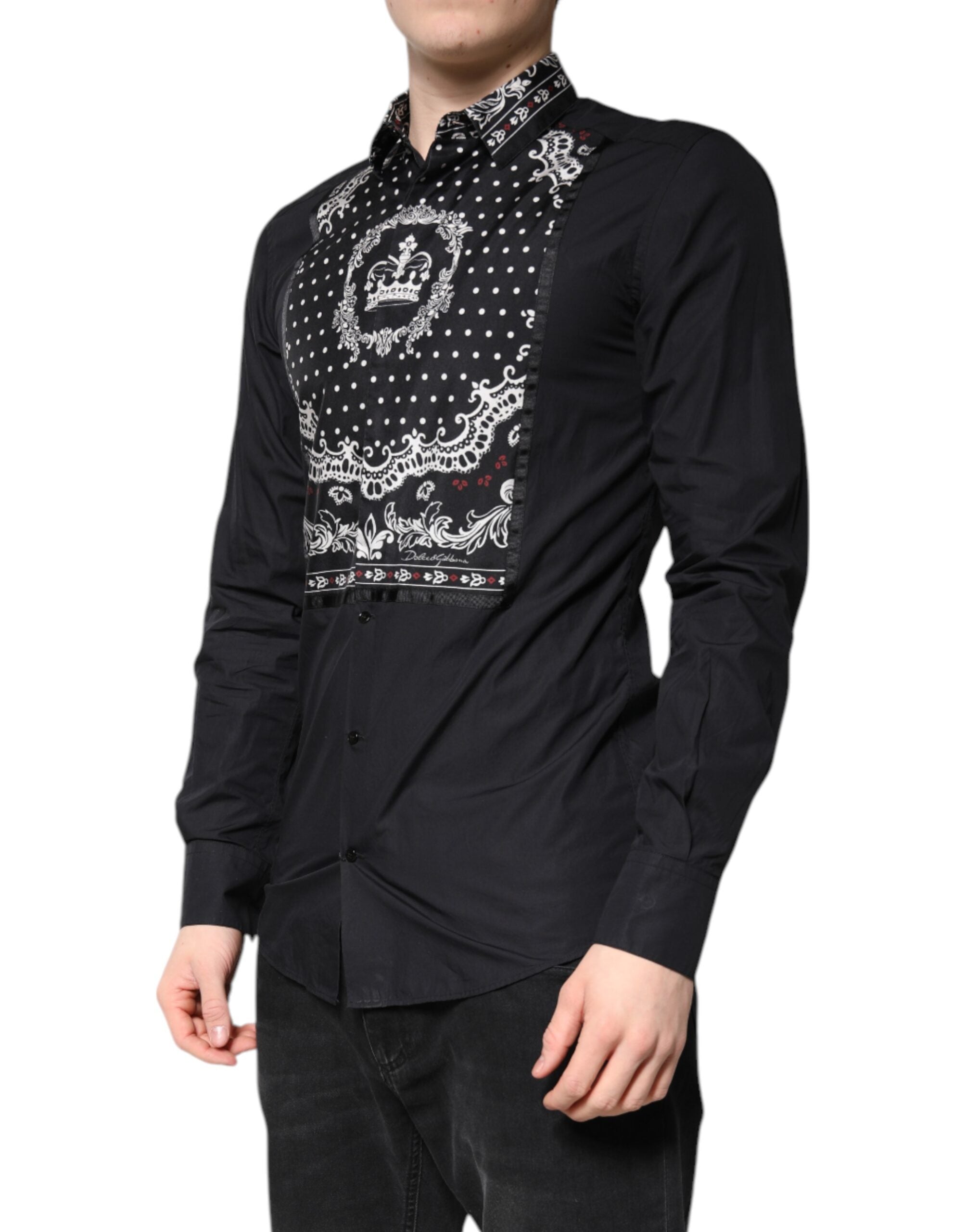 Dolce & Gabbana Black White Bandana GOLD Formal Dress Shirt