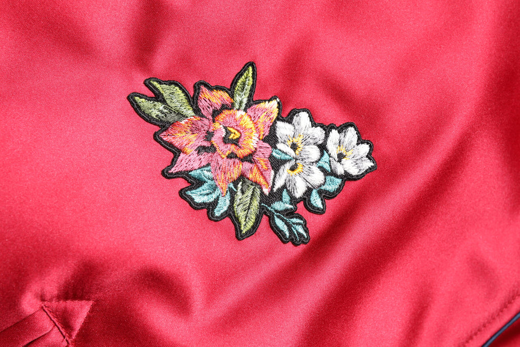 Dolce & Gabbana Red Floral Patch Full Zip Men Bomber Jacket