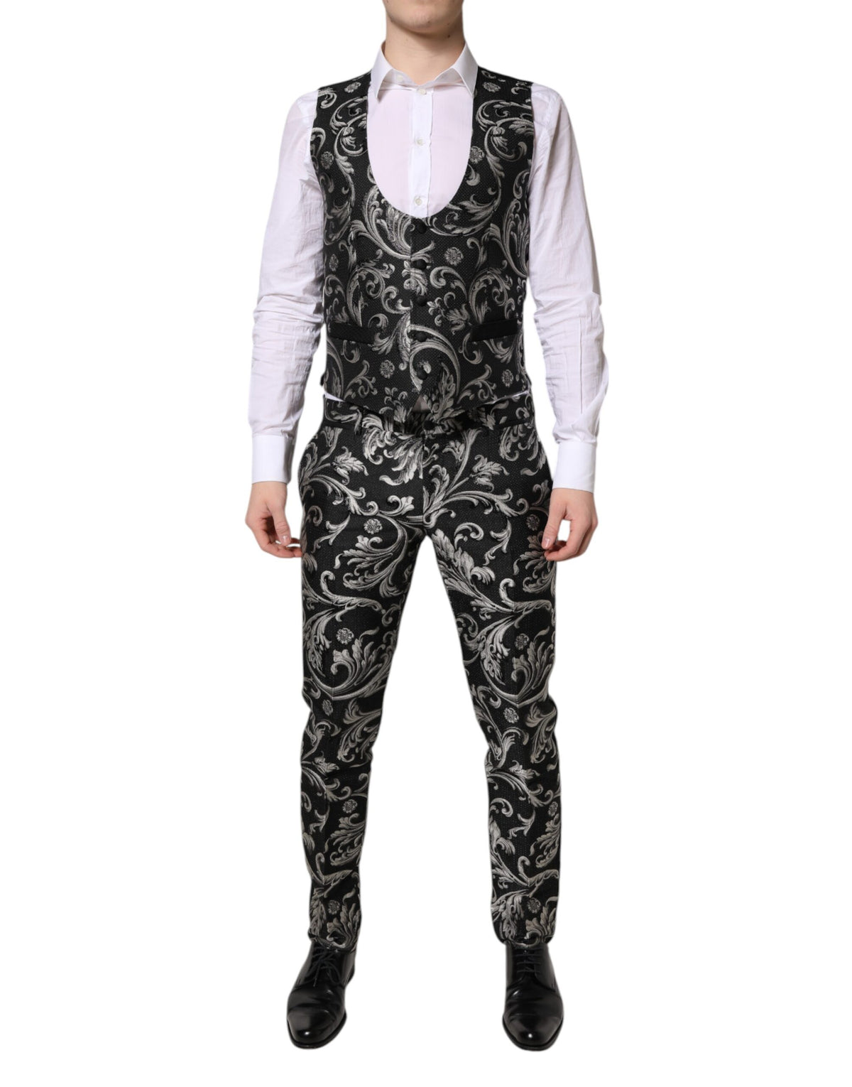 Dolce & Gabbana Dark Gray MARTINI Jacquard Men 3 Piece Suit