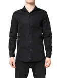 Emporio Armani Black Cotton Long Sleeves Men Formal Dress Shirt
