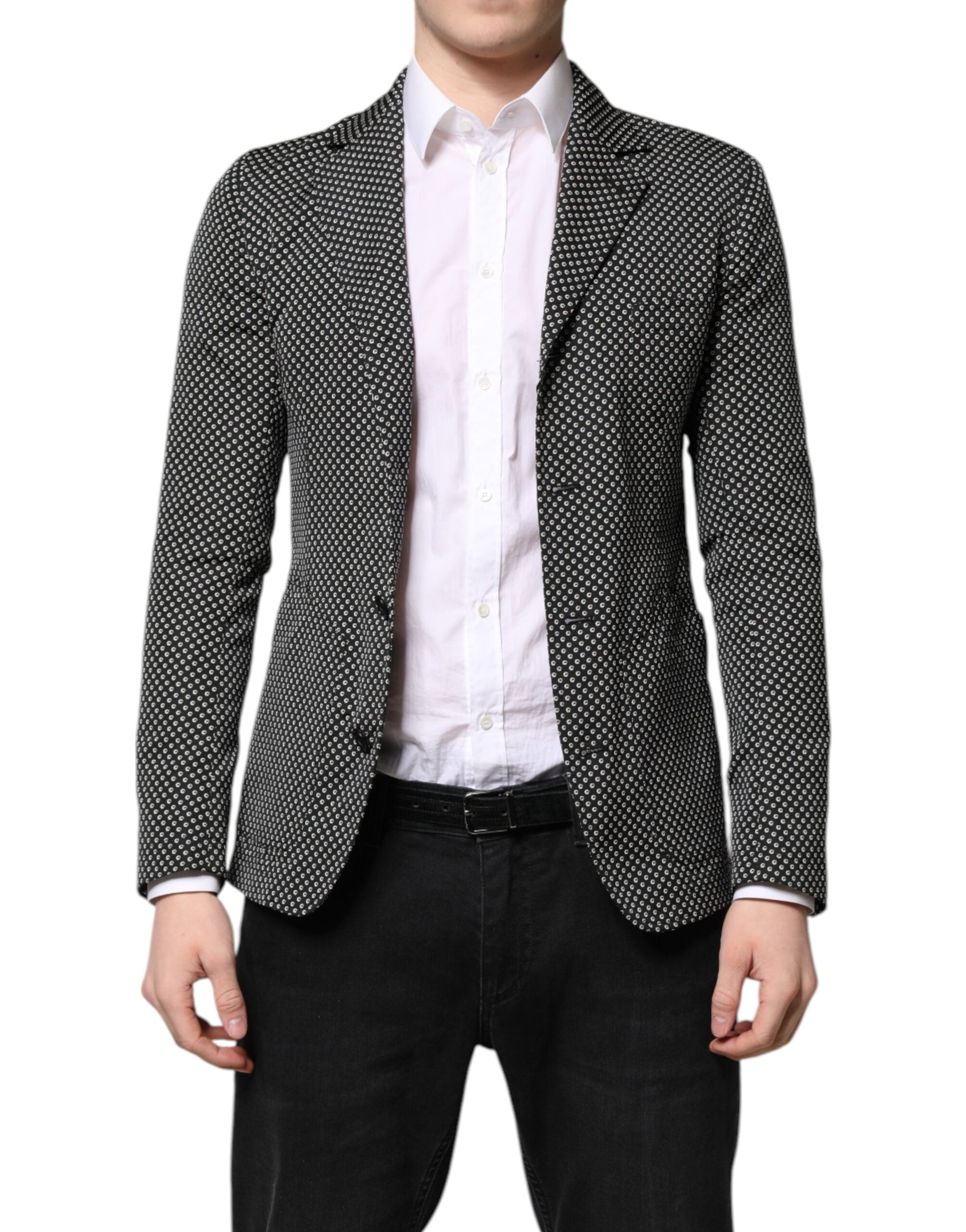 Dolce & Gabbana Dark Gray White Patterned Men Suit Coat Blazer