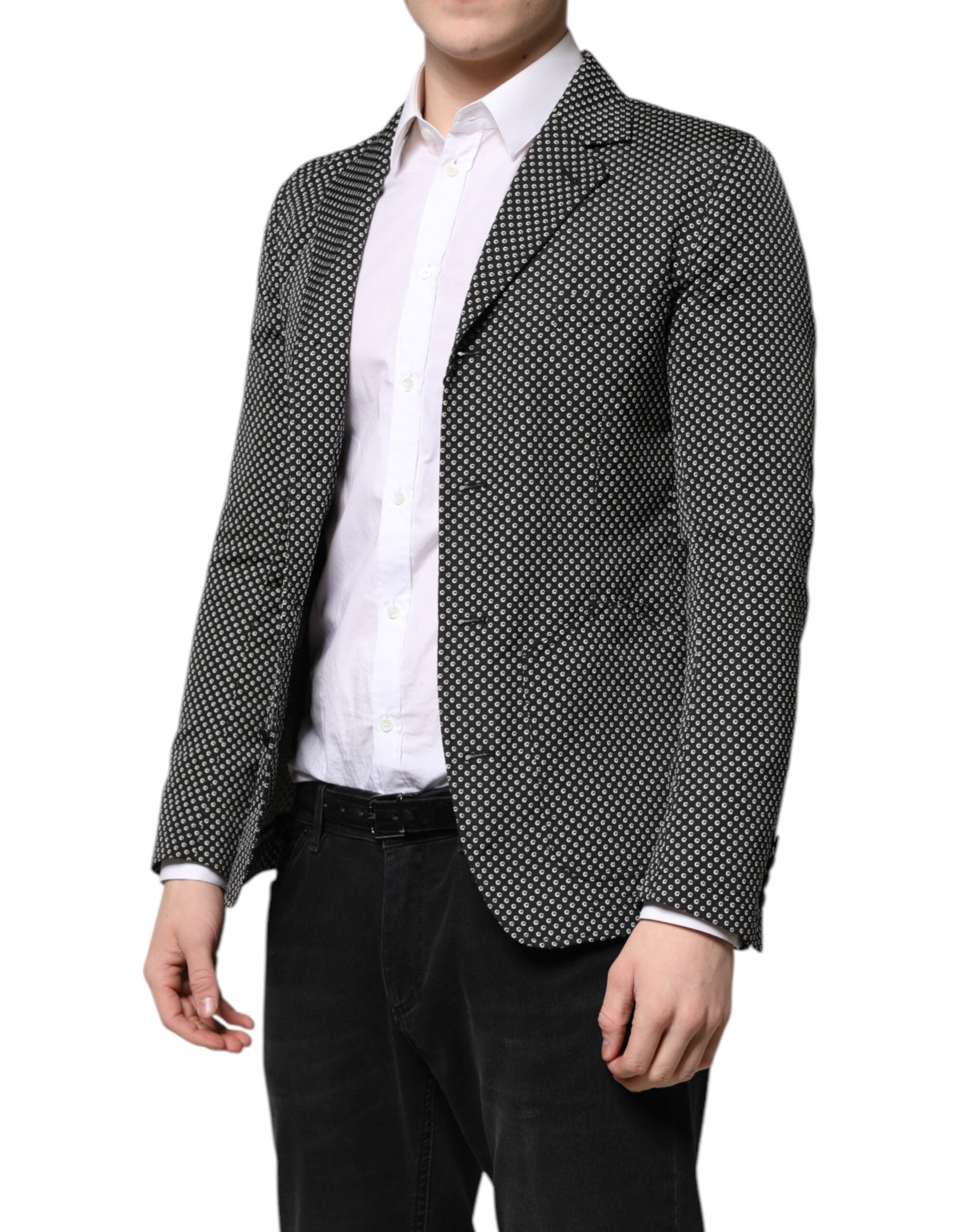 Dolce & Gabbana Dark Gray White Patterned Men Suit Coat Blazer