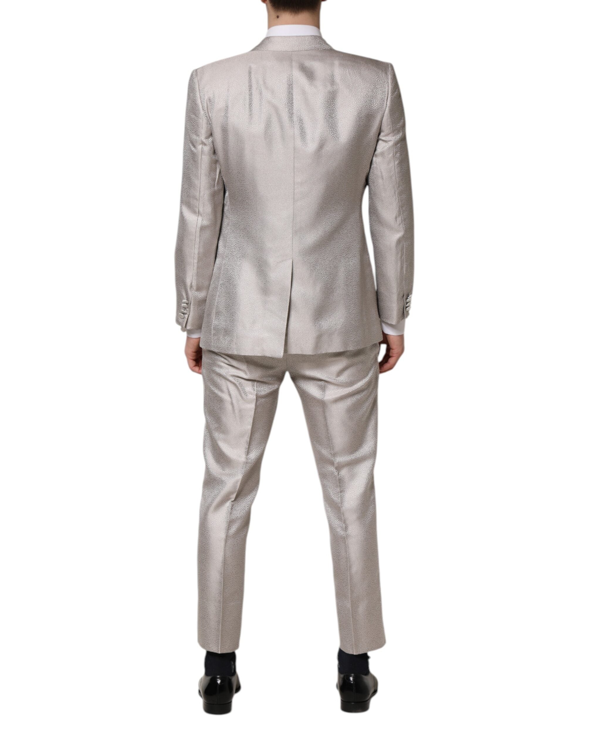 Dolce & Gabbana Light Gray Jacquard Silk Dotted 2 Piece Suit