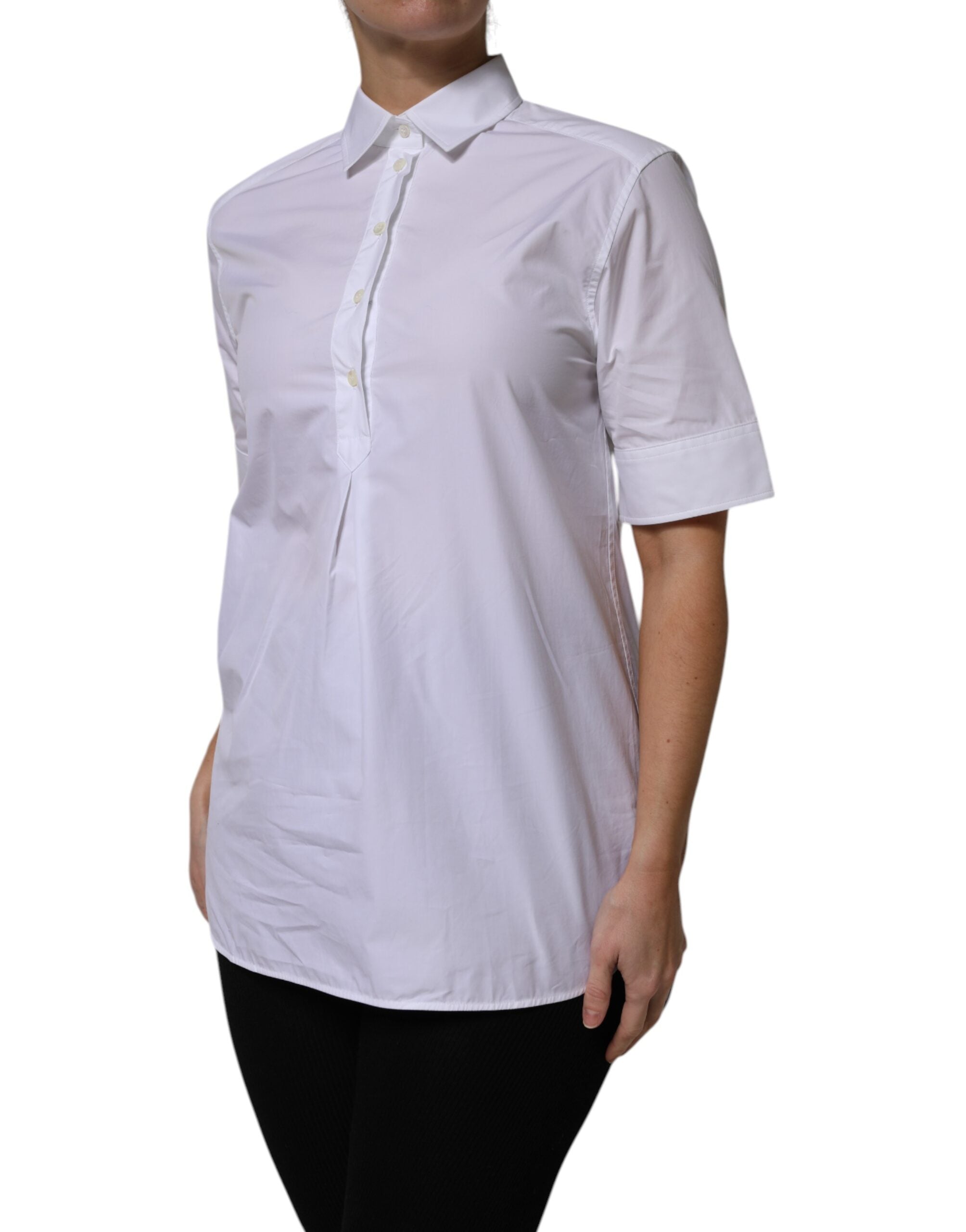 Dolce & Gabbana White Cotton Short Sleeves Collared Polo Top