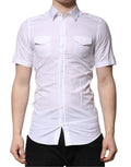 Dolce & Gabbana White Cotton Short Sleeves GOLD Casual Shirt