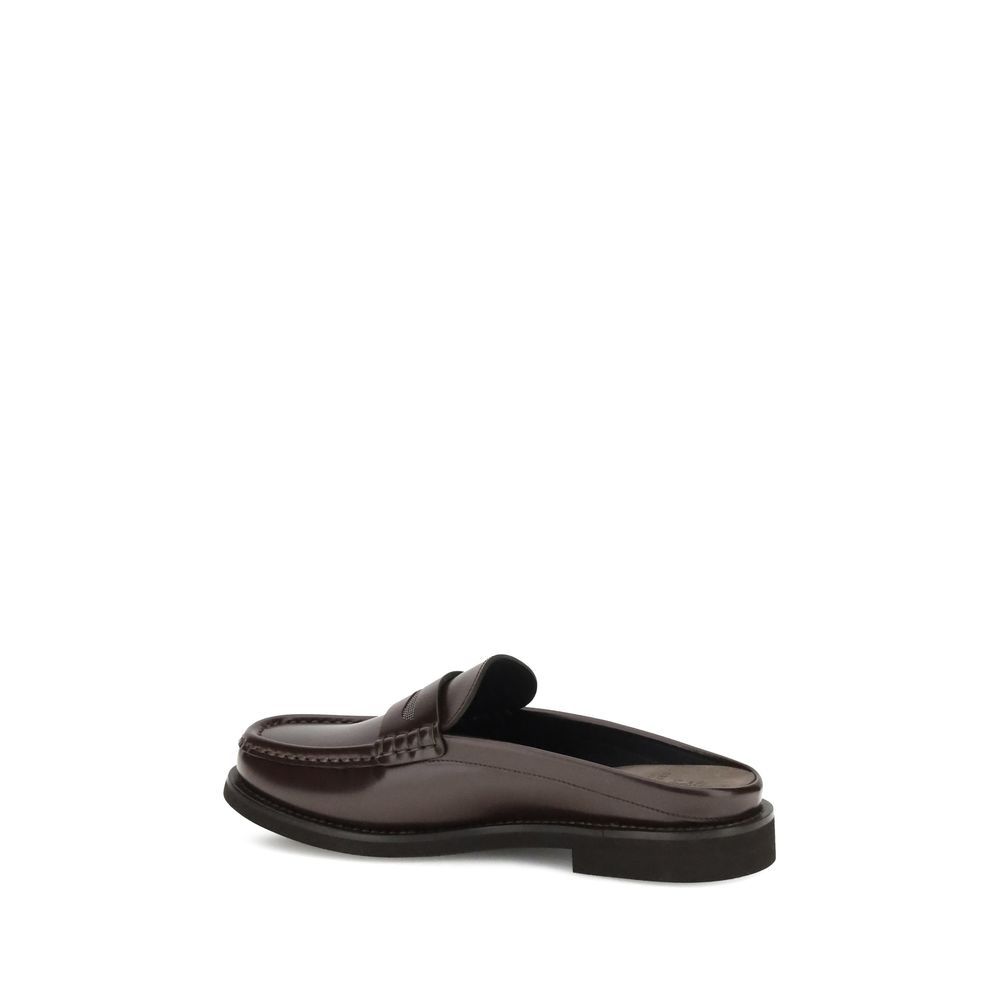 Brunello Cucinelli Brown Calf Leather Bos Taurus Slip-On Loafers