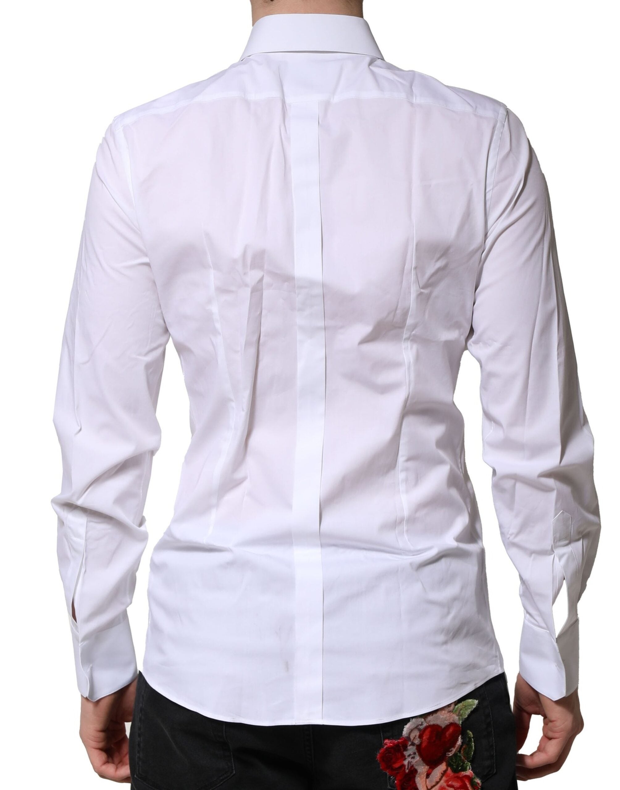 Dolce & Gabbana White Long Sleeves Dress GOLD Formal Shirt