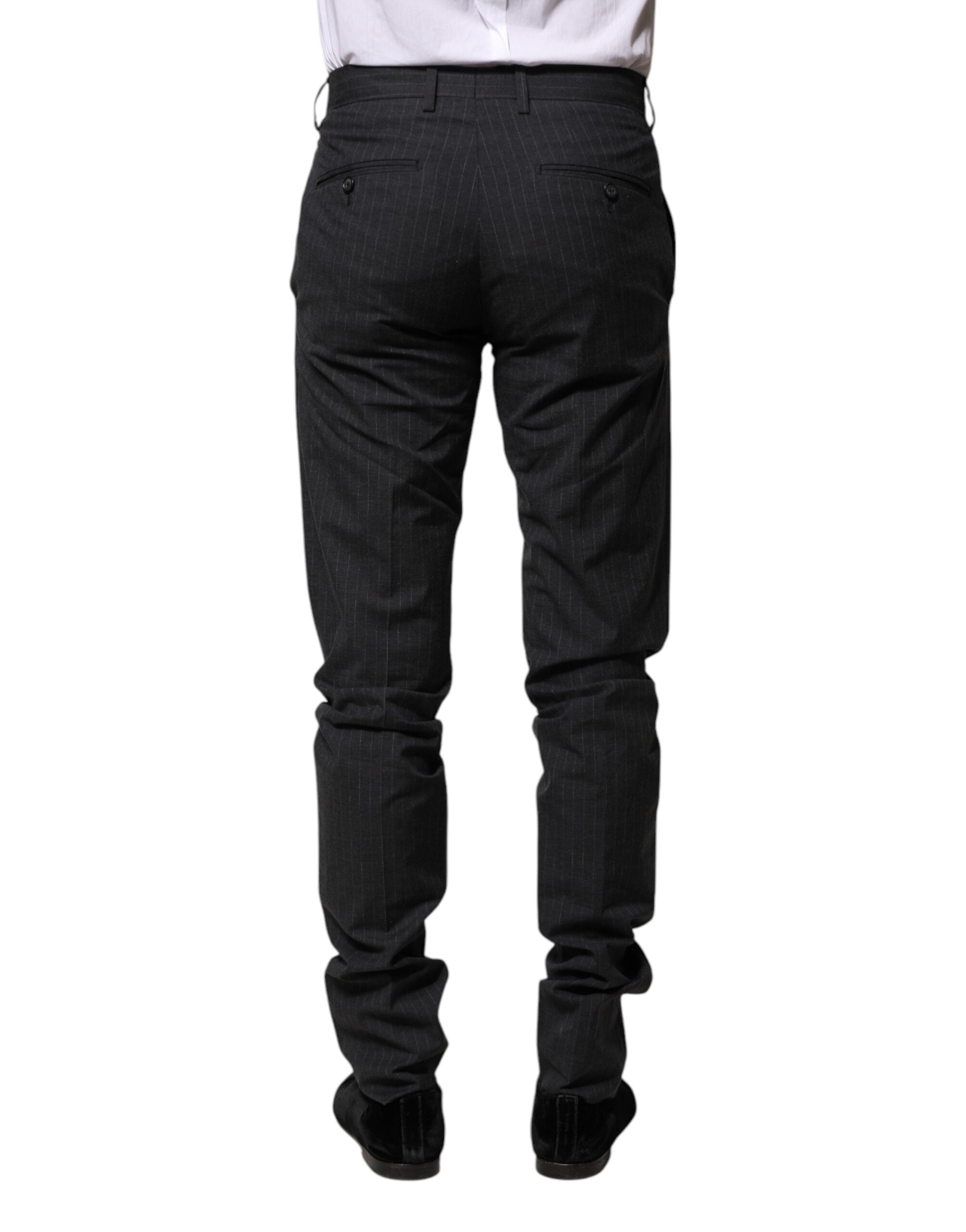 Dolce & Gabbana Gray Striped Cotton Formal Pants