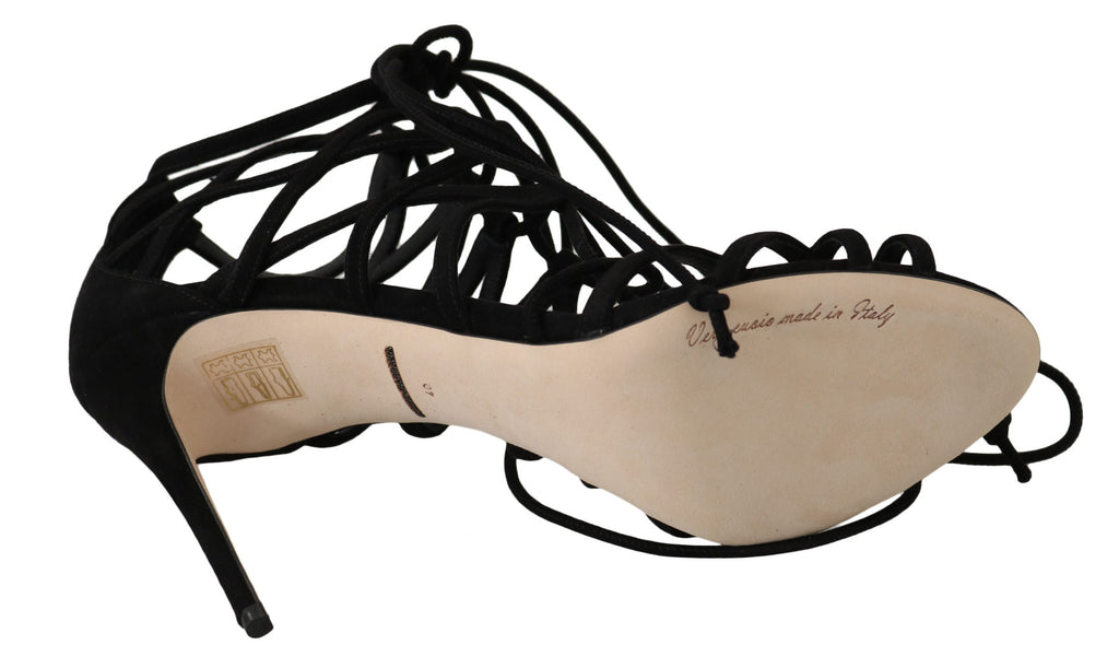 Dolce & Gabbana Black Suede Strap Stilettos Sandals