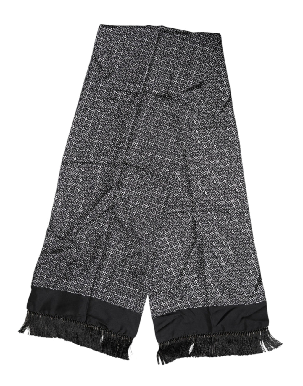 Dolce & Gabbana Black Patterned Fringes Men Foulard Scarf