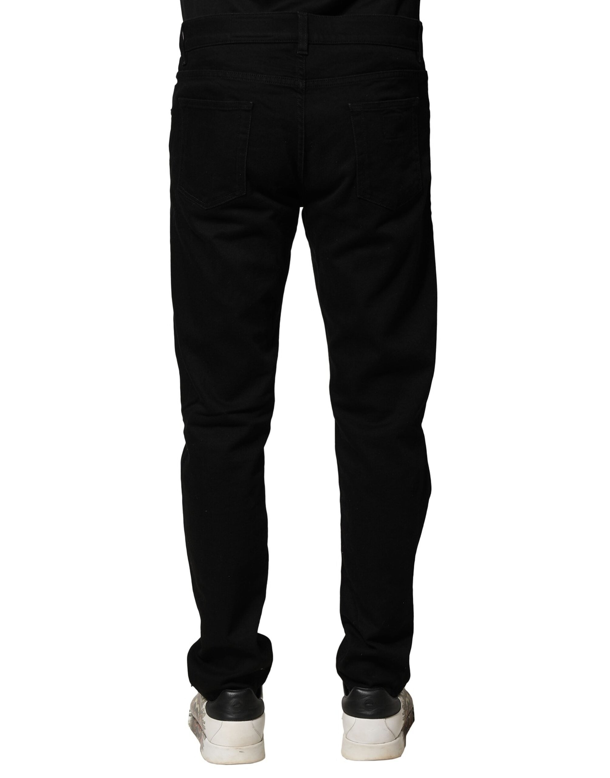 Dolce & Gabbana Black Cotton Tattered Slim Fit Men Denim Jeans