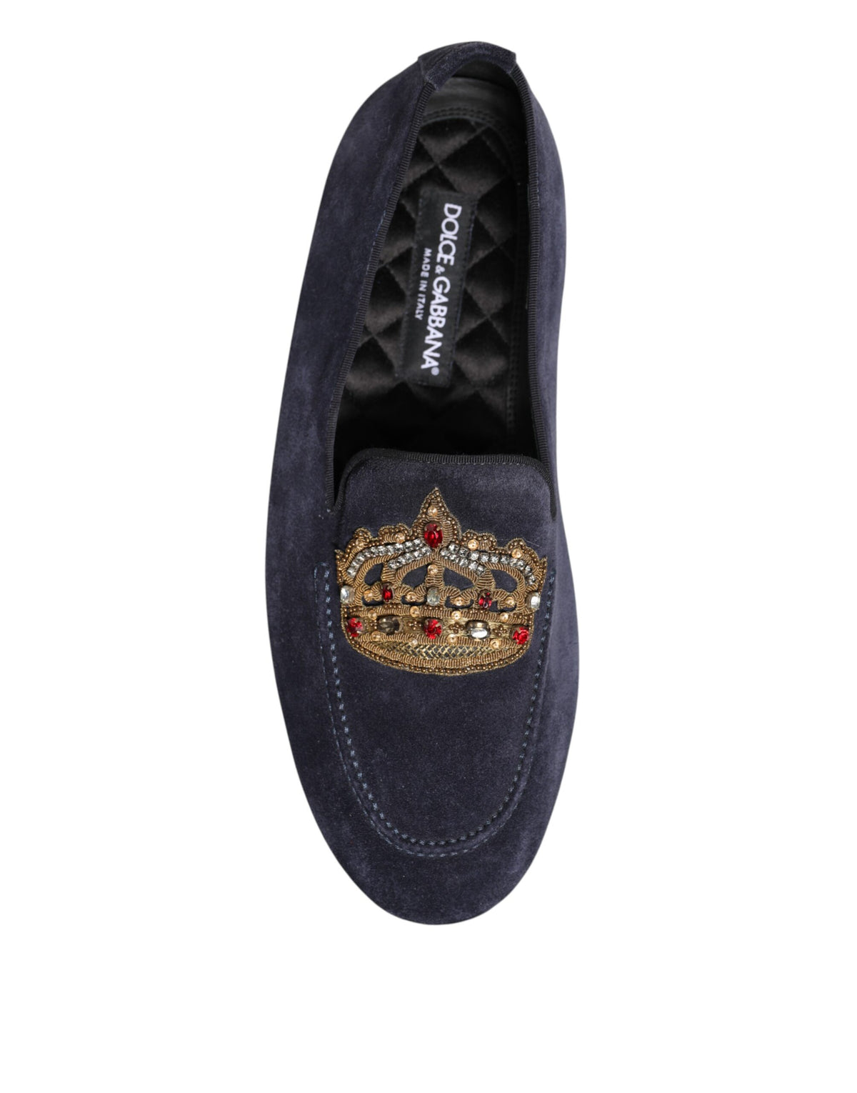 Dolce & Gabbana Blue Suede Crown Crystal Loafers Dress Shoes