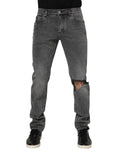 Dolce & Gabbana Gray Cotton Logo Plaque Denim Jeans