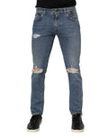 Dolce & Gabbana Blue Cotton Tattered Skinny Logo Denim Jeans