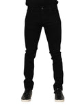 Dolce & Gabbana Dark Blue Cotton Logo Plaque GOLD Denim Jeans