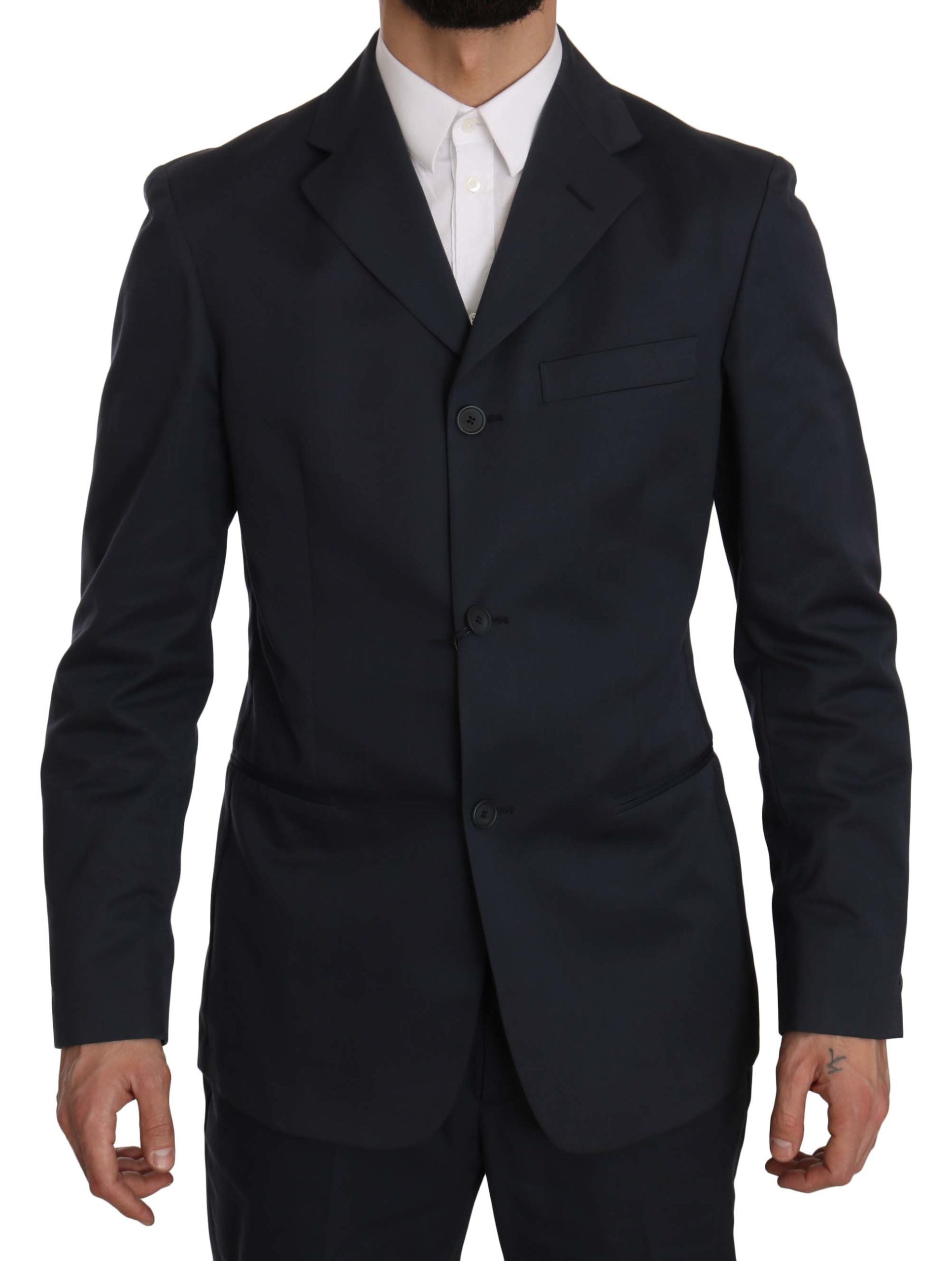 Romeo Gigli Two Piece 3 Button Cotton Blue Solid Suit