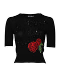 Dolce & Gabbana Black Rose Sequin Embellishments Blouse Top