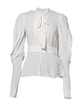 Dolce & Gabbana White Viscose Ascot Collar Long Sleeves Top
