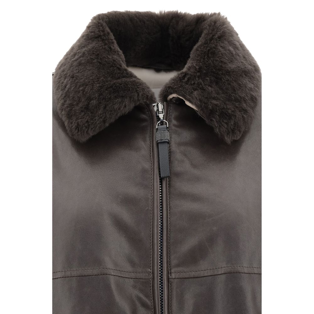 Brunello Cucinelli Brown Leather Jacket