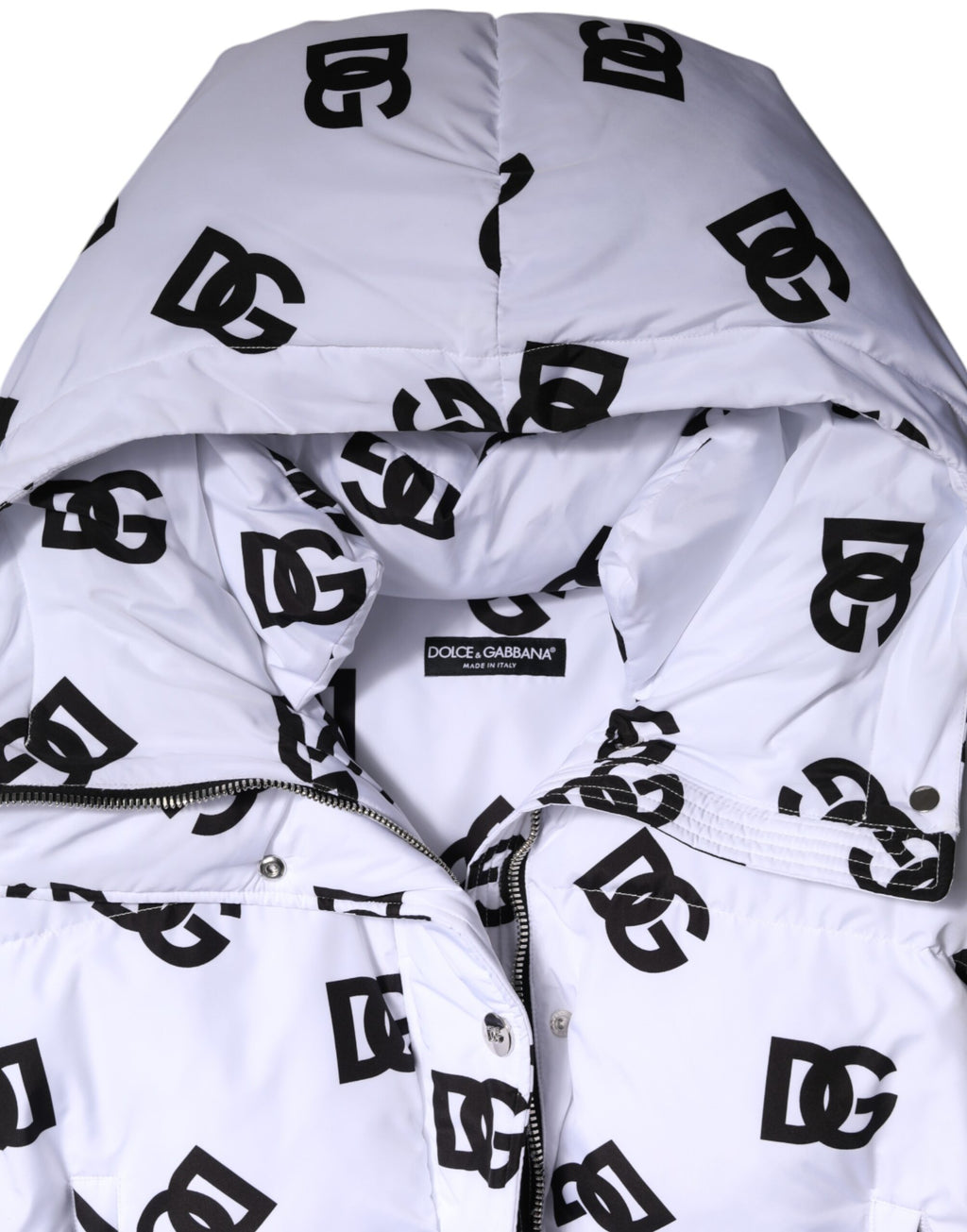 Dolce & Gabbana White Black DG Mania Polyester Puffer Jacket