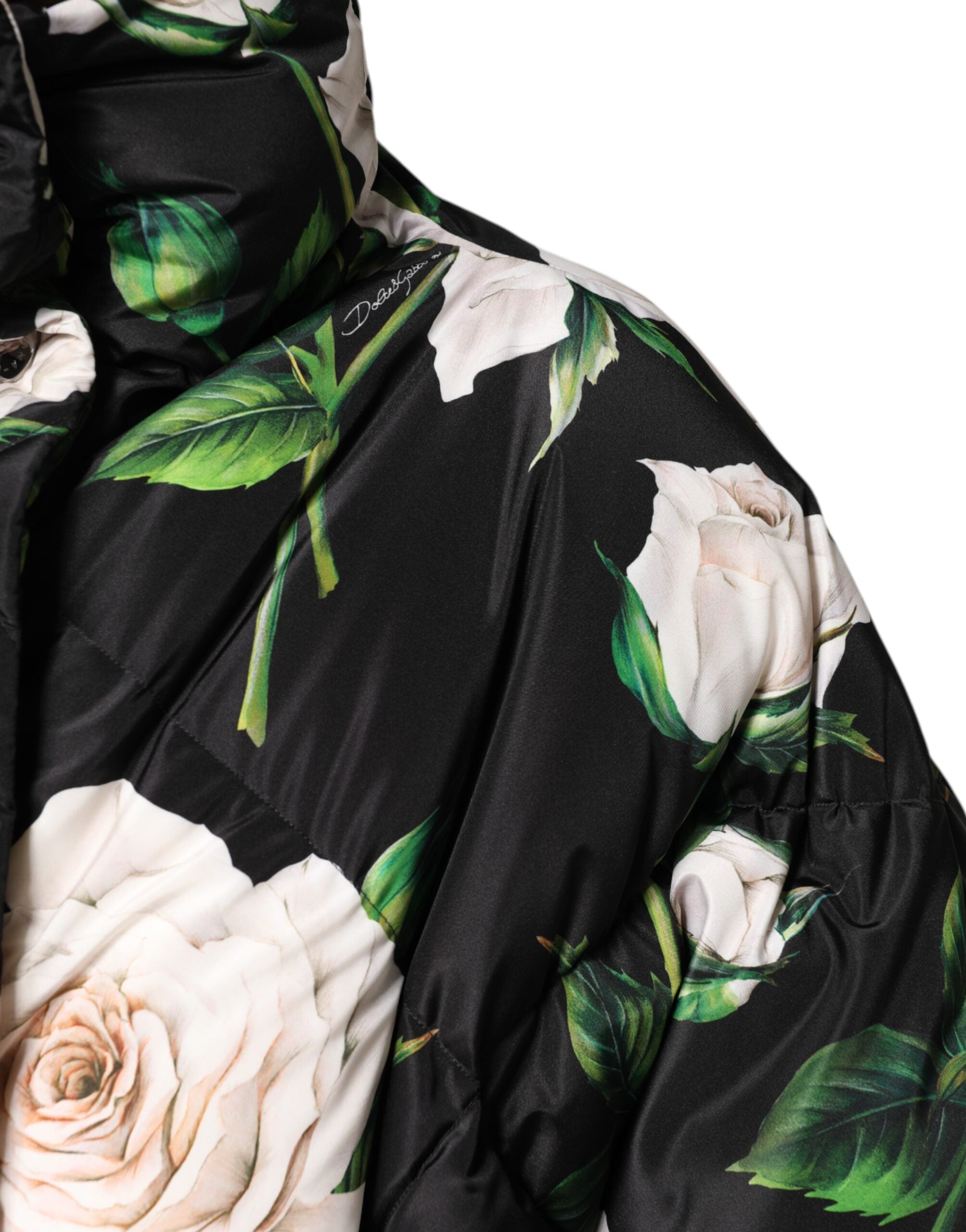 Dolce & Gabbana Black Floral Print Puffer Quilted Jacket