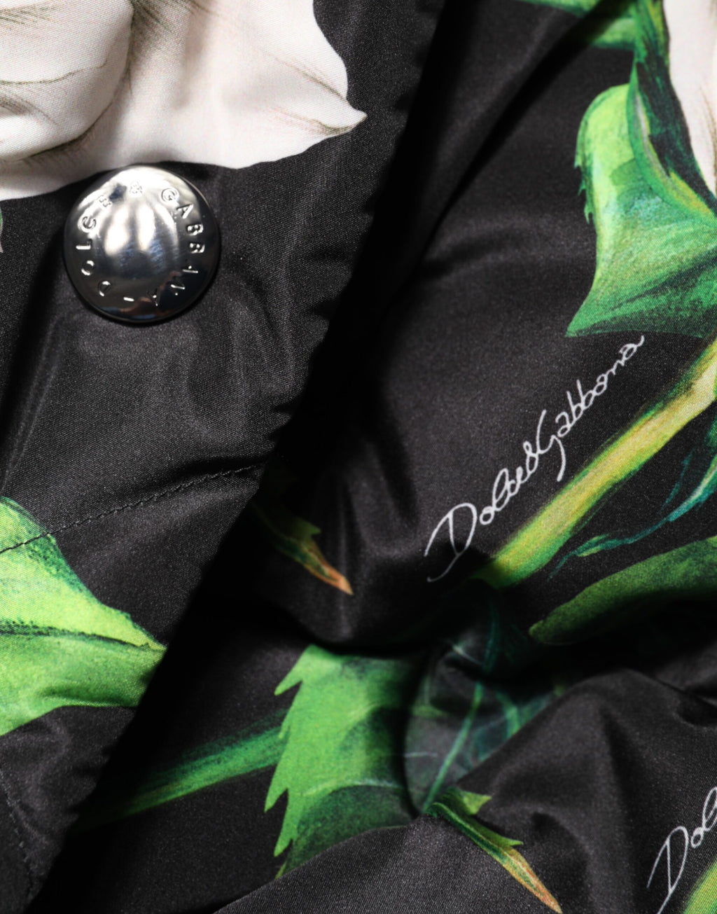 Dolce & Gabbana Black Floral Print Puffer Quilted Jacket