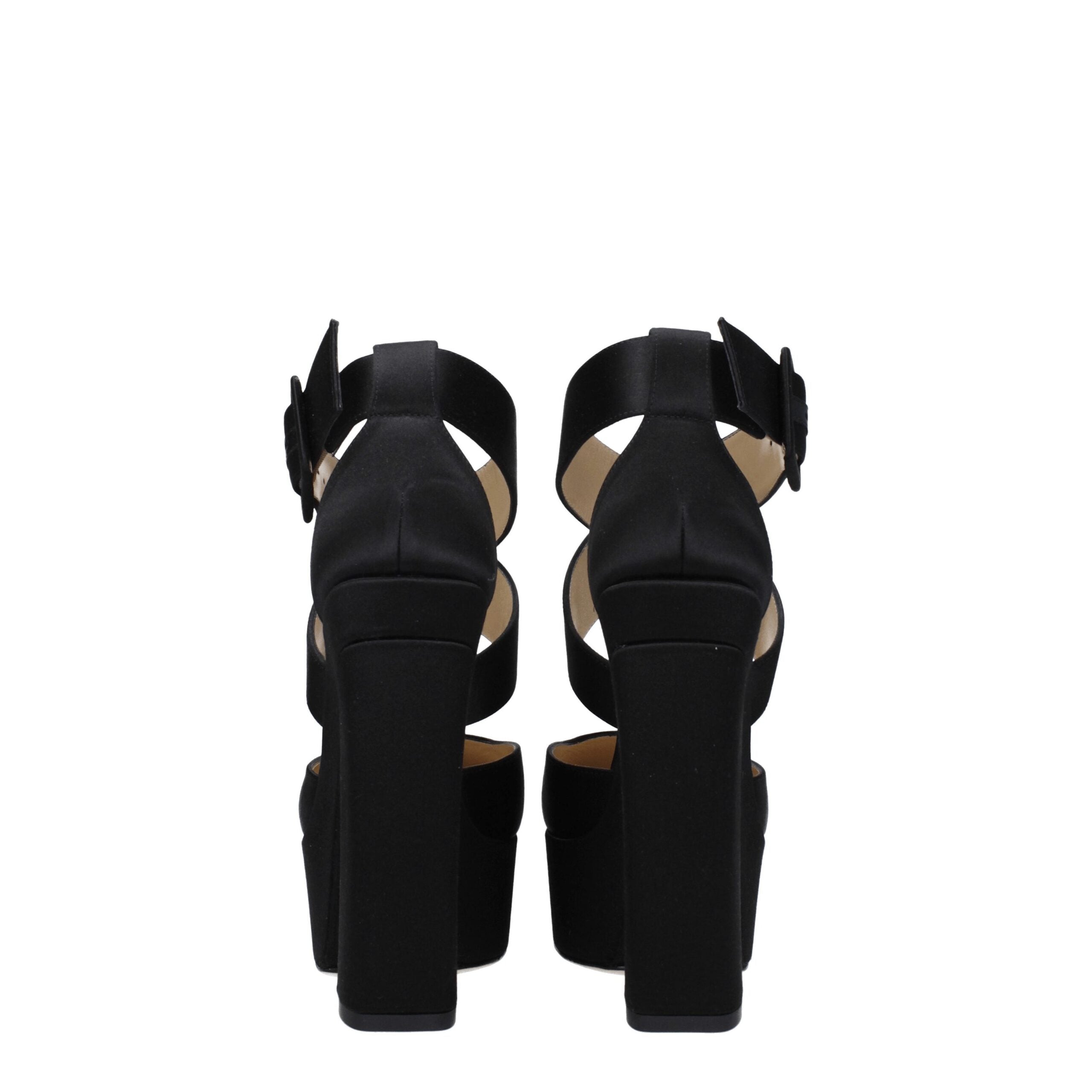 Jimmy Choo Black Satin Platform Sandals