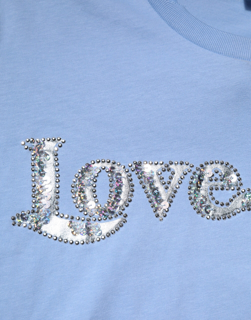 PINKO Blue Love Story Sequined Embellished Short Sleeves T-shirt