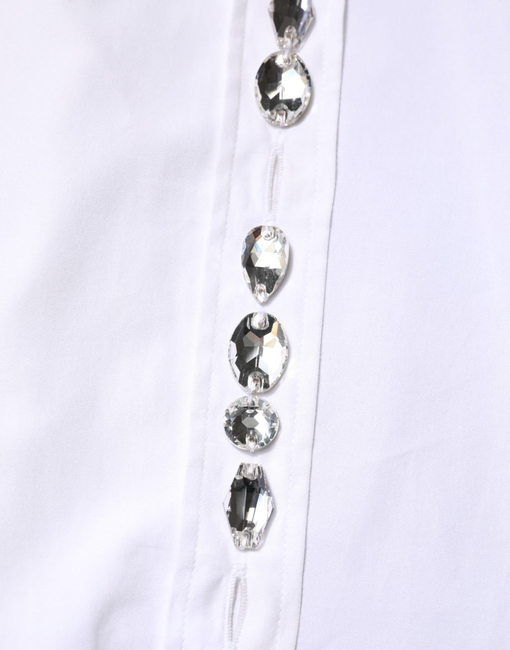 Dolce & Gabbana White Crystal Embellished Collared Shirt Top