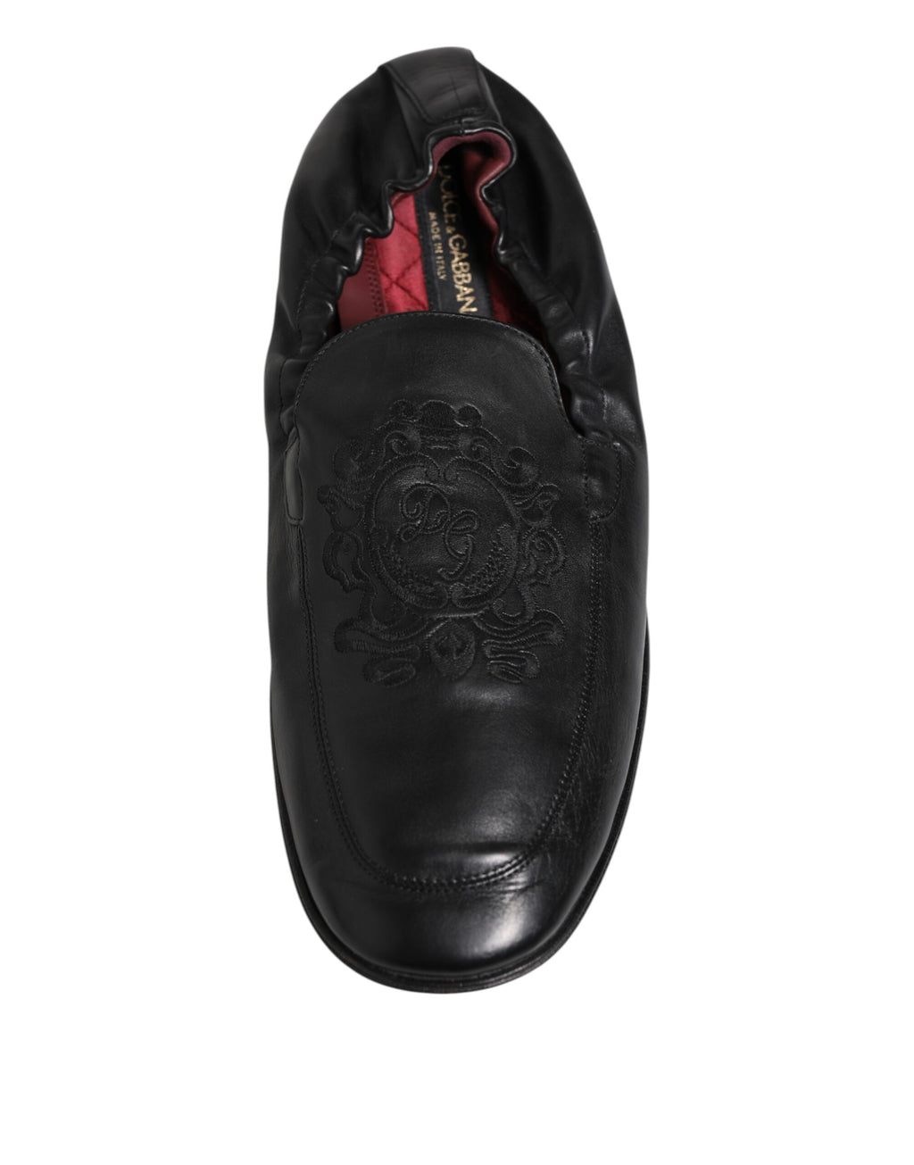 Dolce & Gabbana Black Leather Slip On Men Flat Loafers Shoes