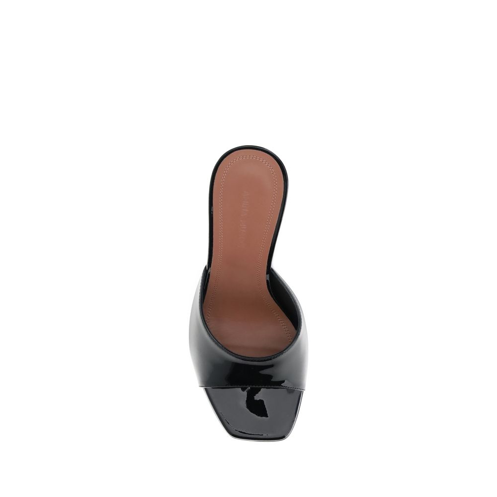 Amina Muaddi Black Calf Leather Bos Taurus Platform Sandals