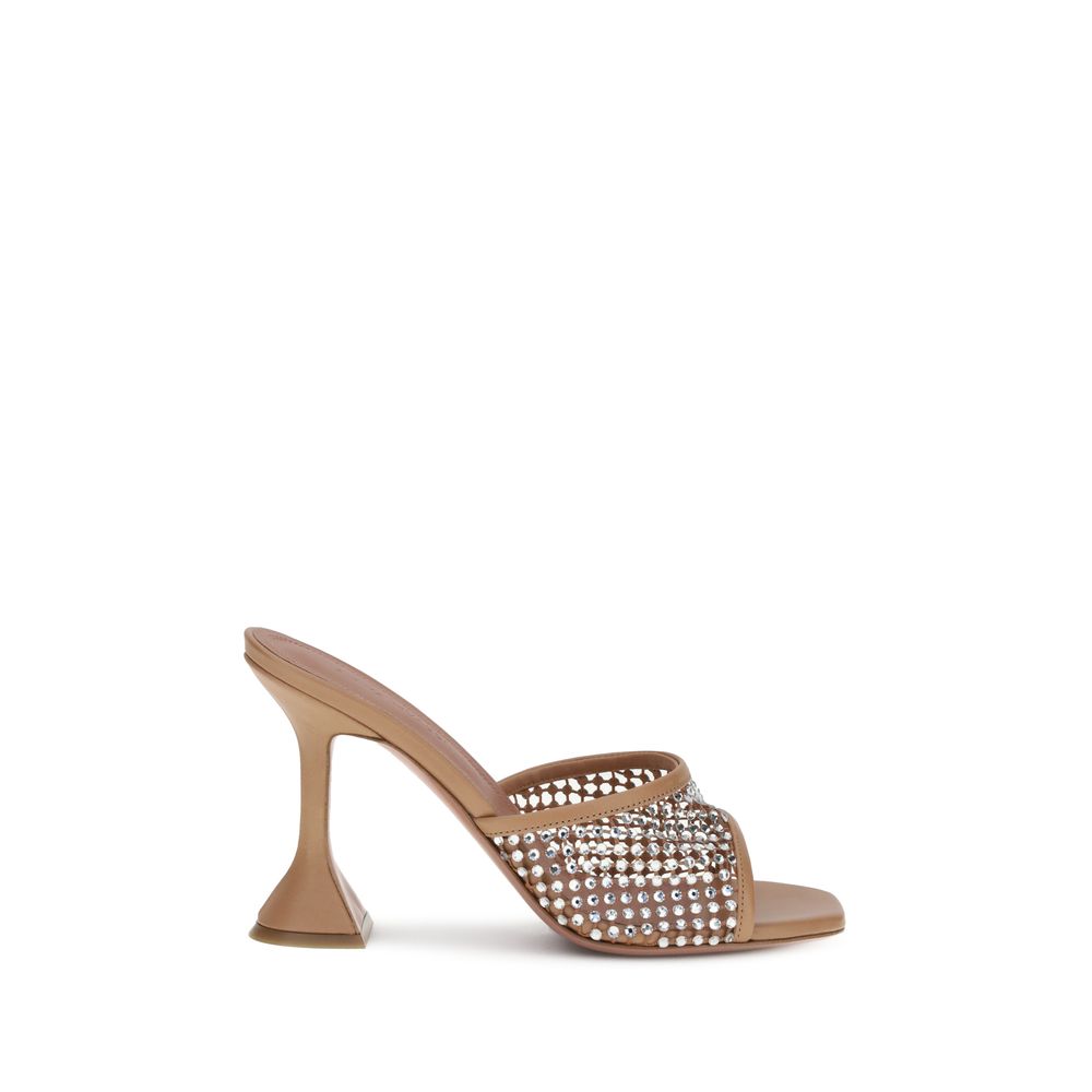 Amina Muaddi Beige Goatskin Stiletto Heel Sandals