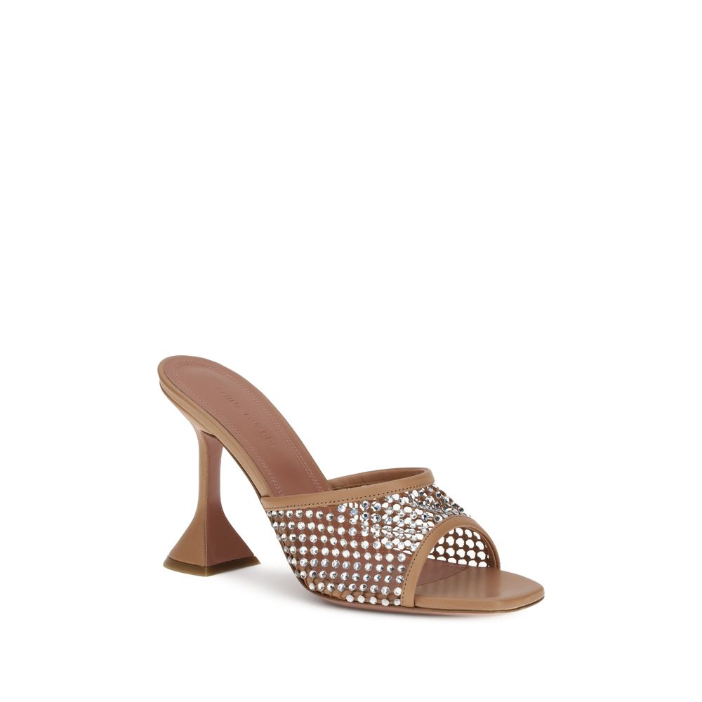 Amina Muaddi Beige Goatskin Stiletto Heel Sandals