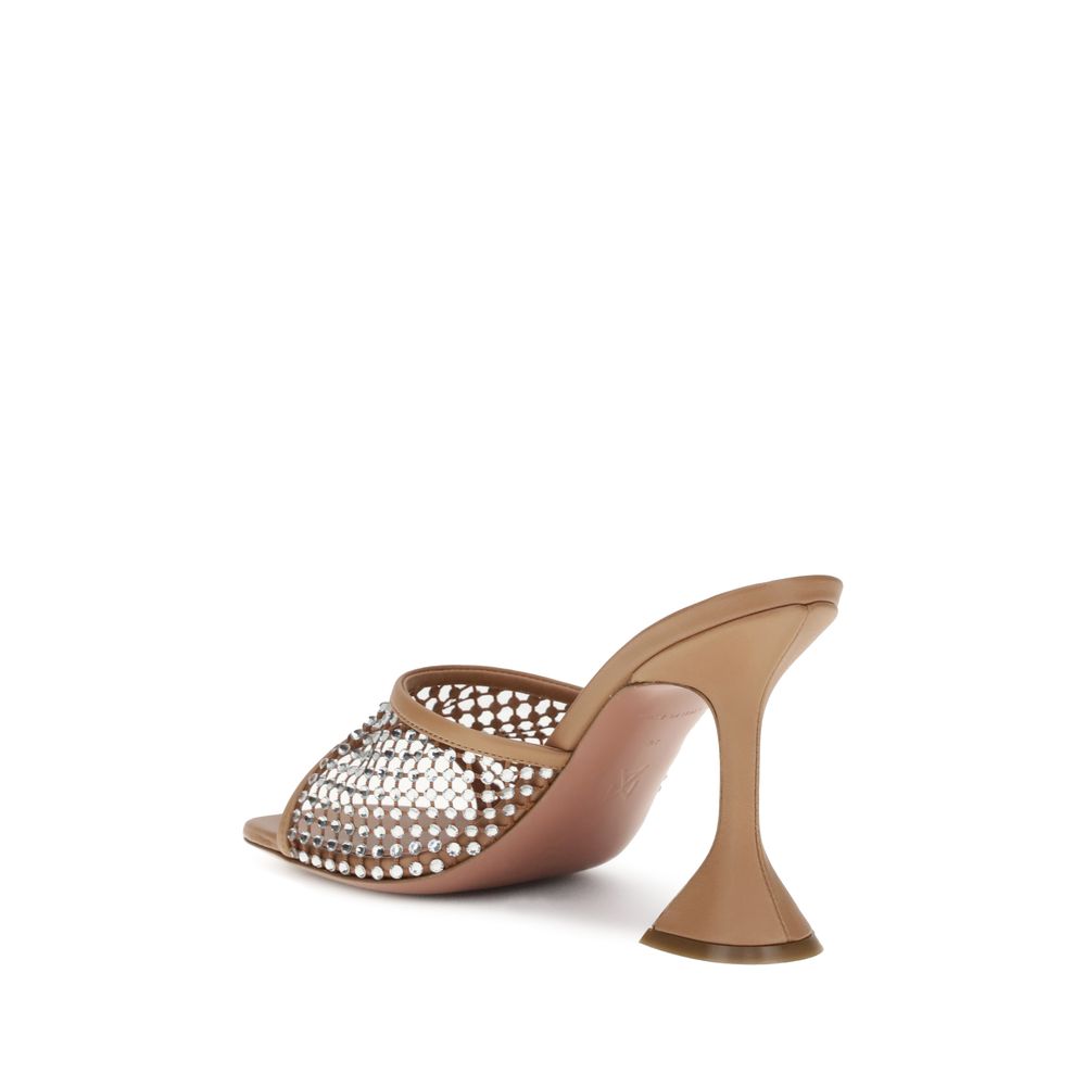 Amina Muaddi Beige Goatskin Stiletto Heel Sandals