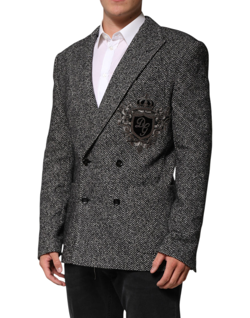 Dolce & Gabbana Dark Gray White Double Breasted Men Suit Blazer