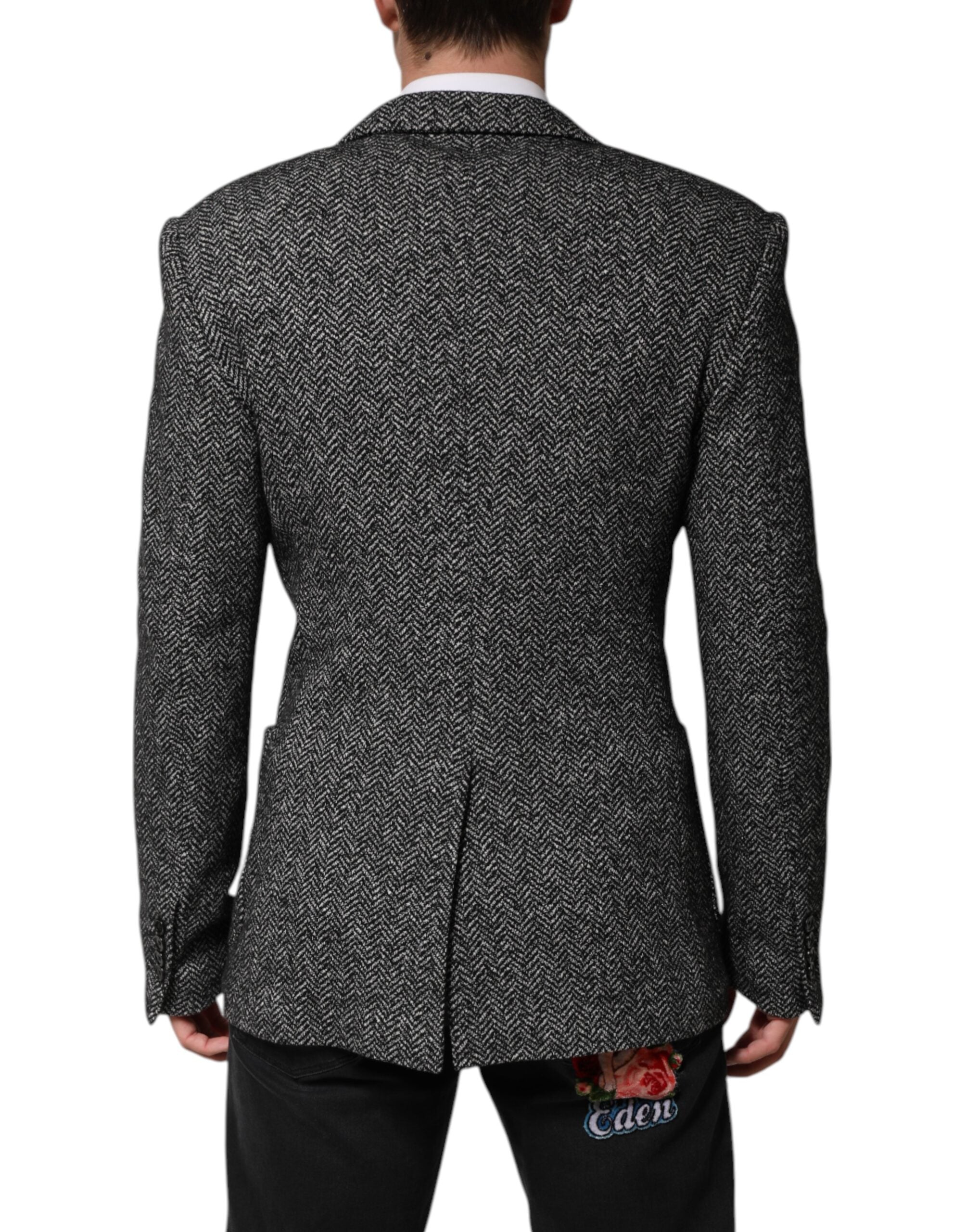 Dolce & Gabbana Dark Gray White Double Breasted Men Suit Blazer