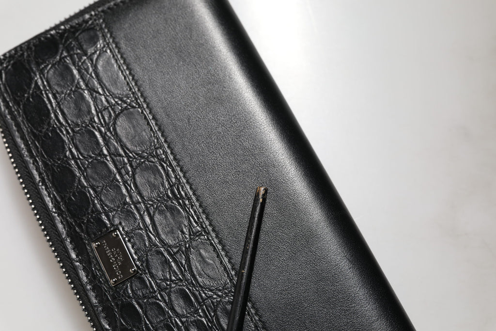 Dolce & Gabbana Black Leather DG Plaque Zip Around Continental Wallet