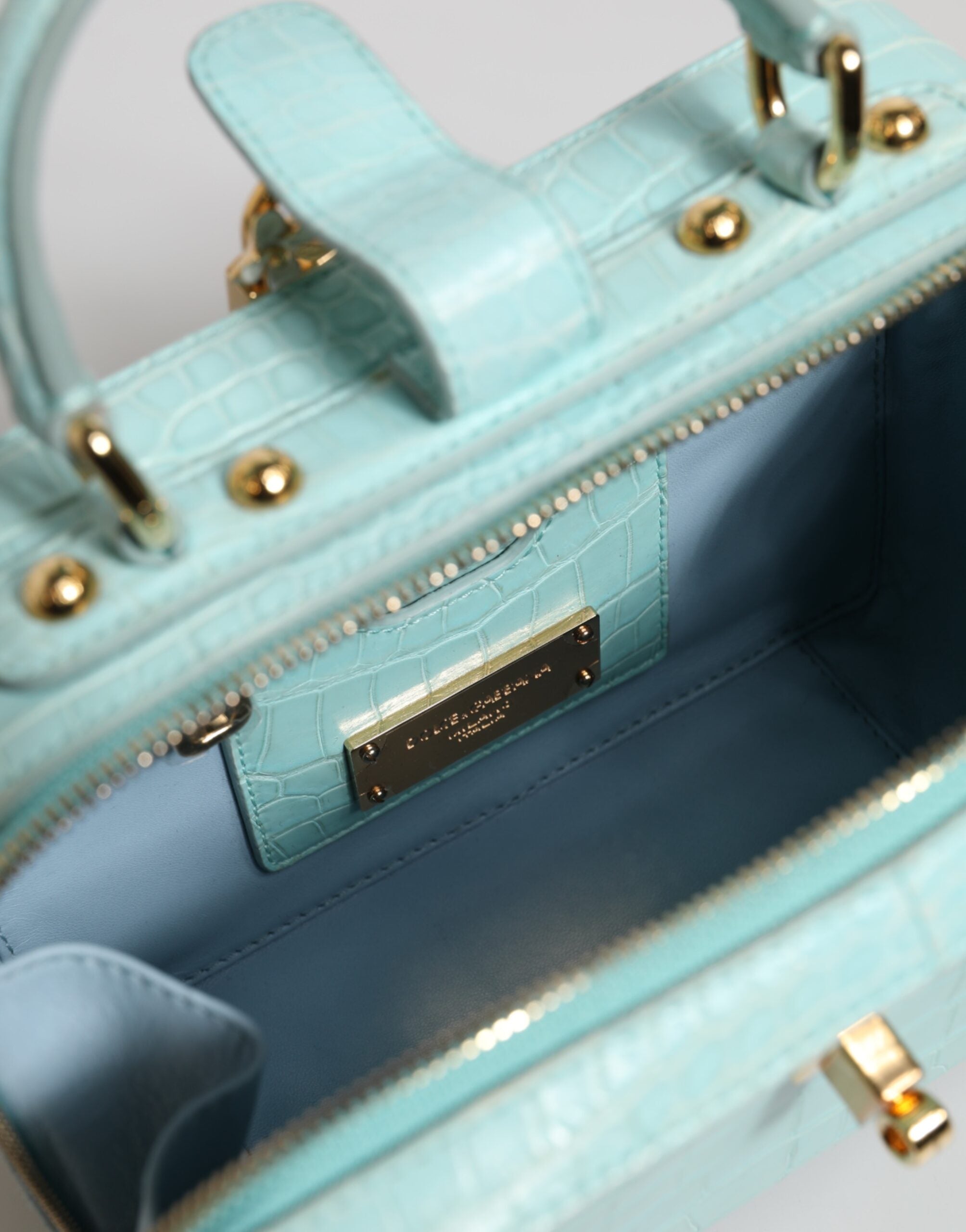 Dolce & Gabbana Mint Green Embossed Leather Padlock Shoulder Bag