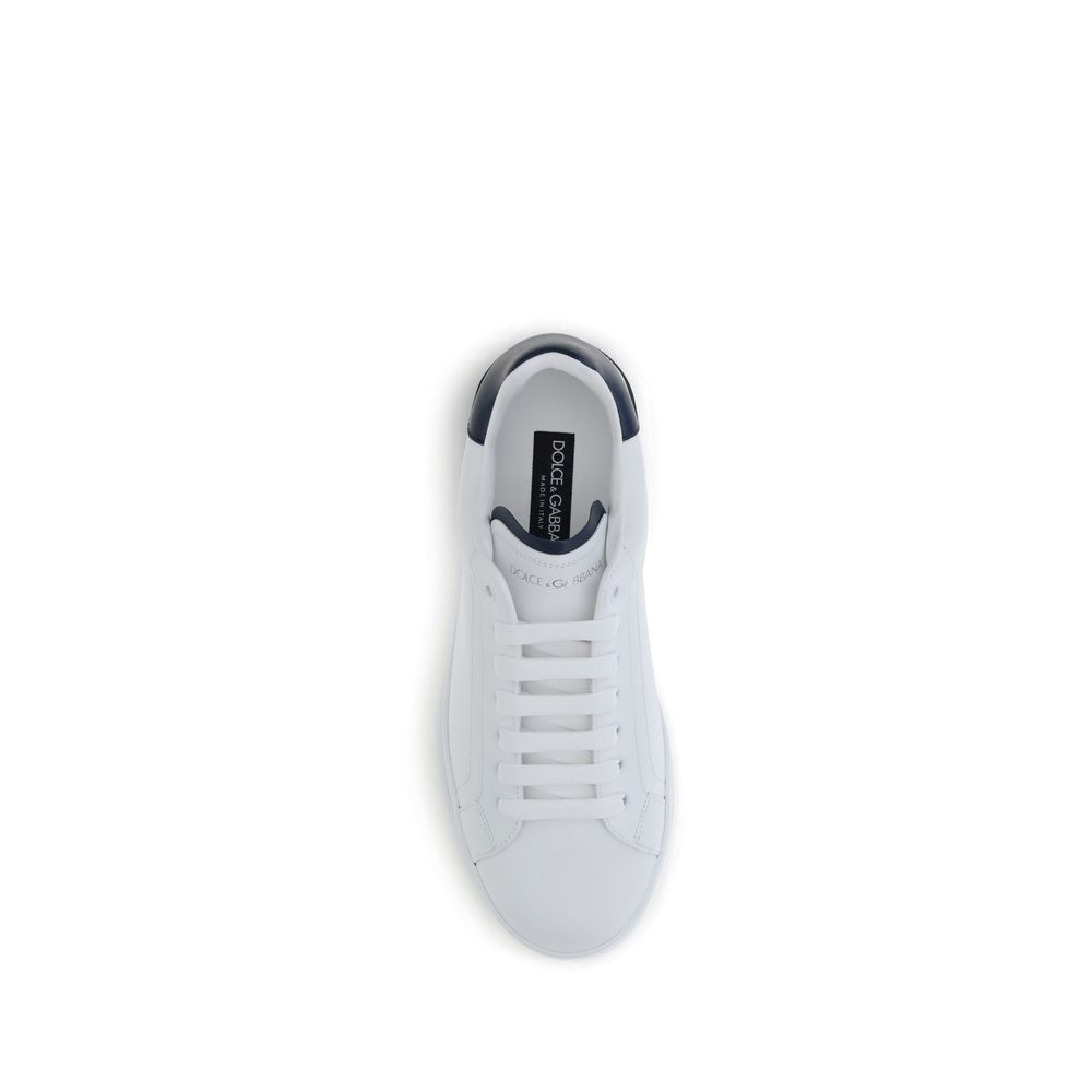 Dolce & Gabbana White Calf Leather Bos Taurus Low Top Sneakers