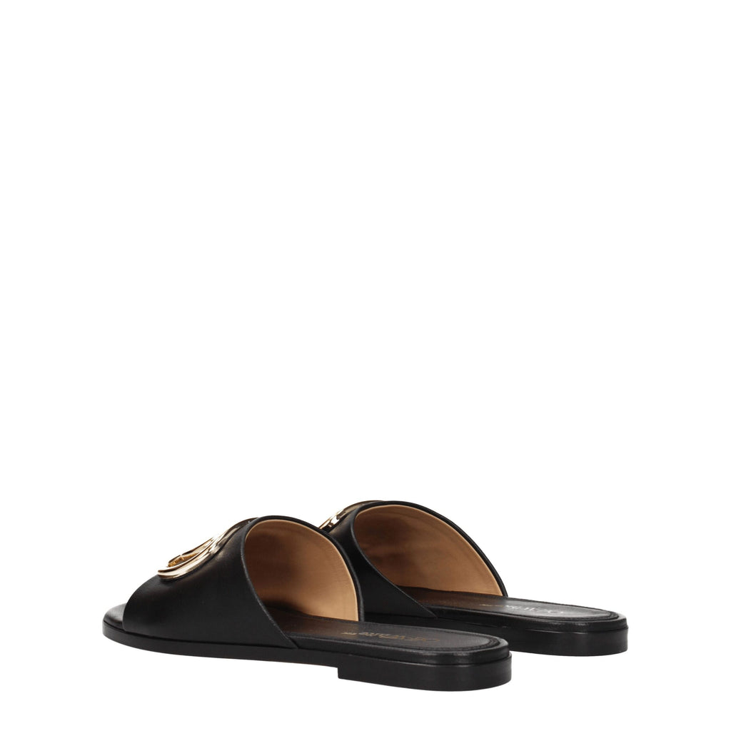 Off-White Black Leather Slippers