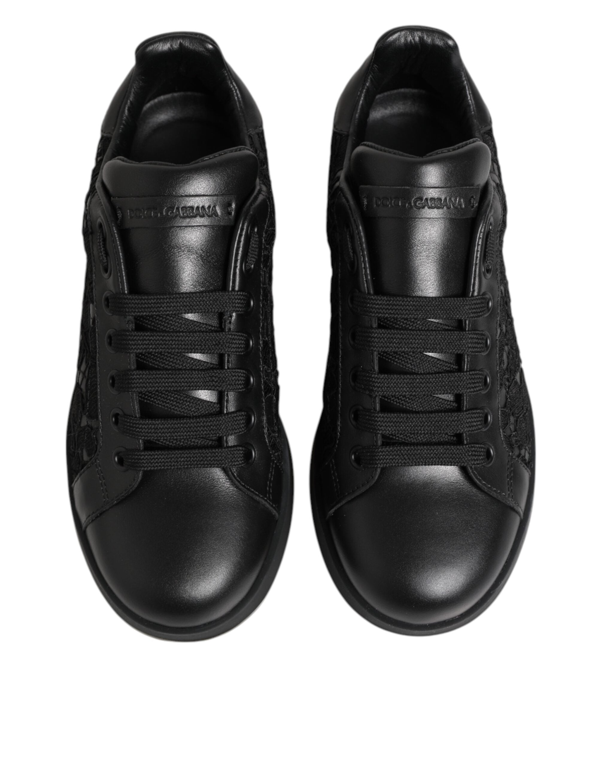 Dolce & Gabbana Black Floral Lace Low Top Sneakers Shoes