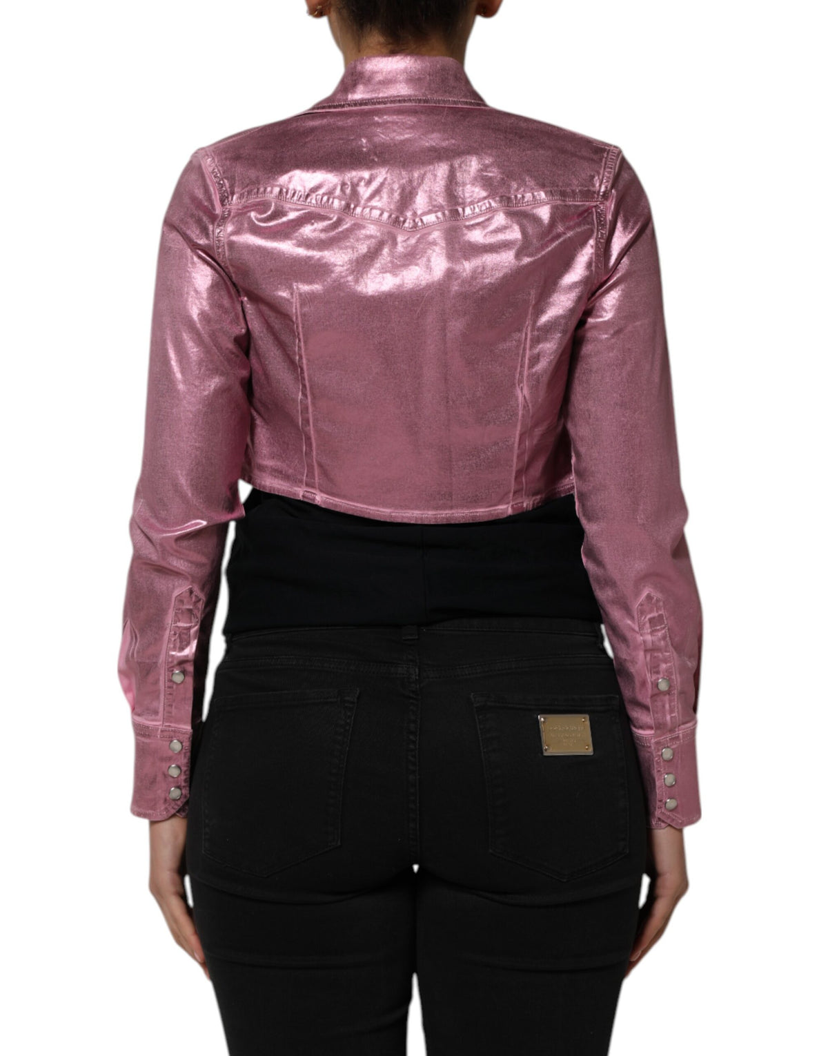 Dolce & Gabbana Pink Cotton Stretch Collared Cropped Jacket