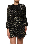 Dolce & Gabbana Dark Gray Gold Polka Dot Silk Brocade Mini Dress