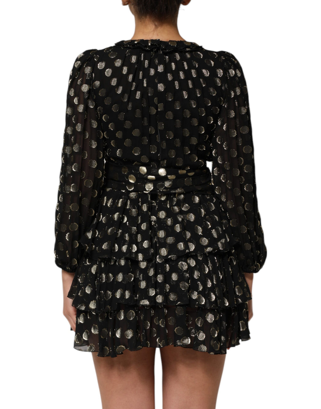 Dolce & Gabbana Dark Gray Gold Polka Dot Silk Brocade Mini Dress
