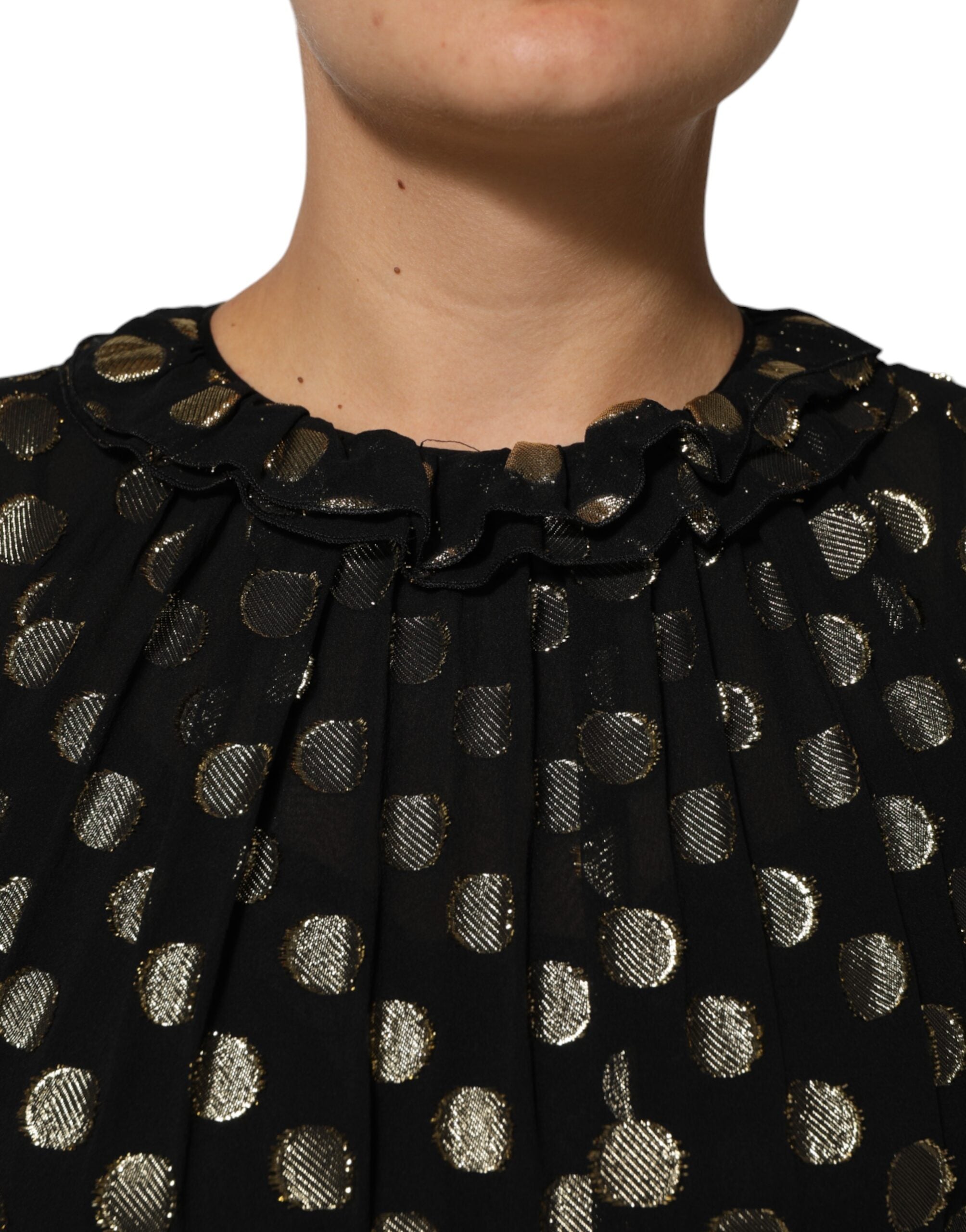Dolce & Gabbana Dark Gray Gold Polka Dot Silk Brocade Mini Dress