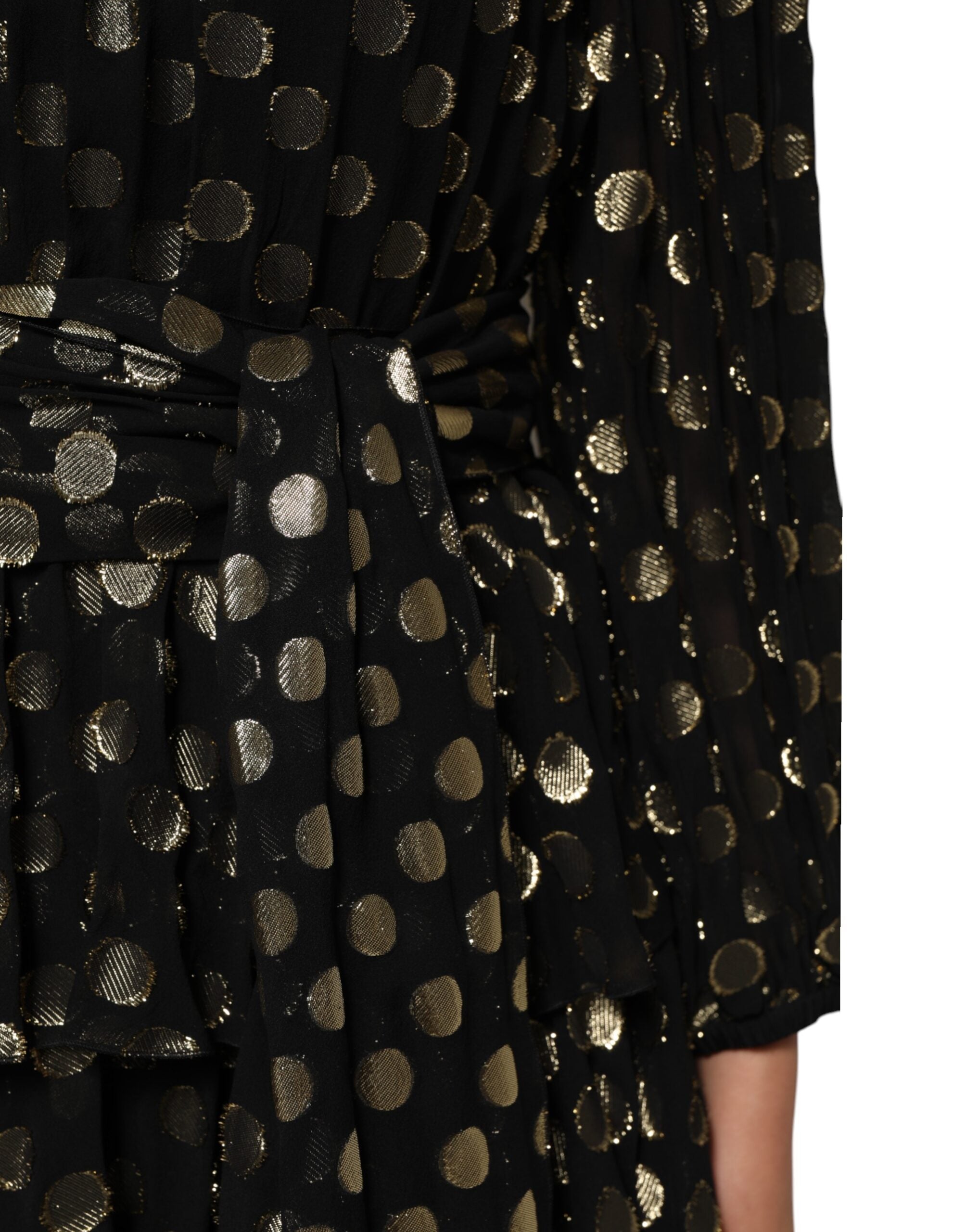 Dolce & Gabbana Dark Gray Gold Polka Dot Silk Brocade Mini Dress