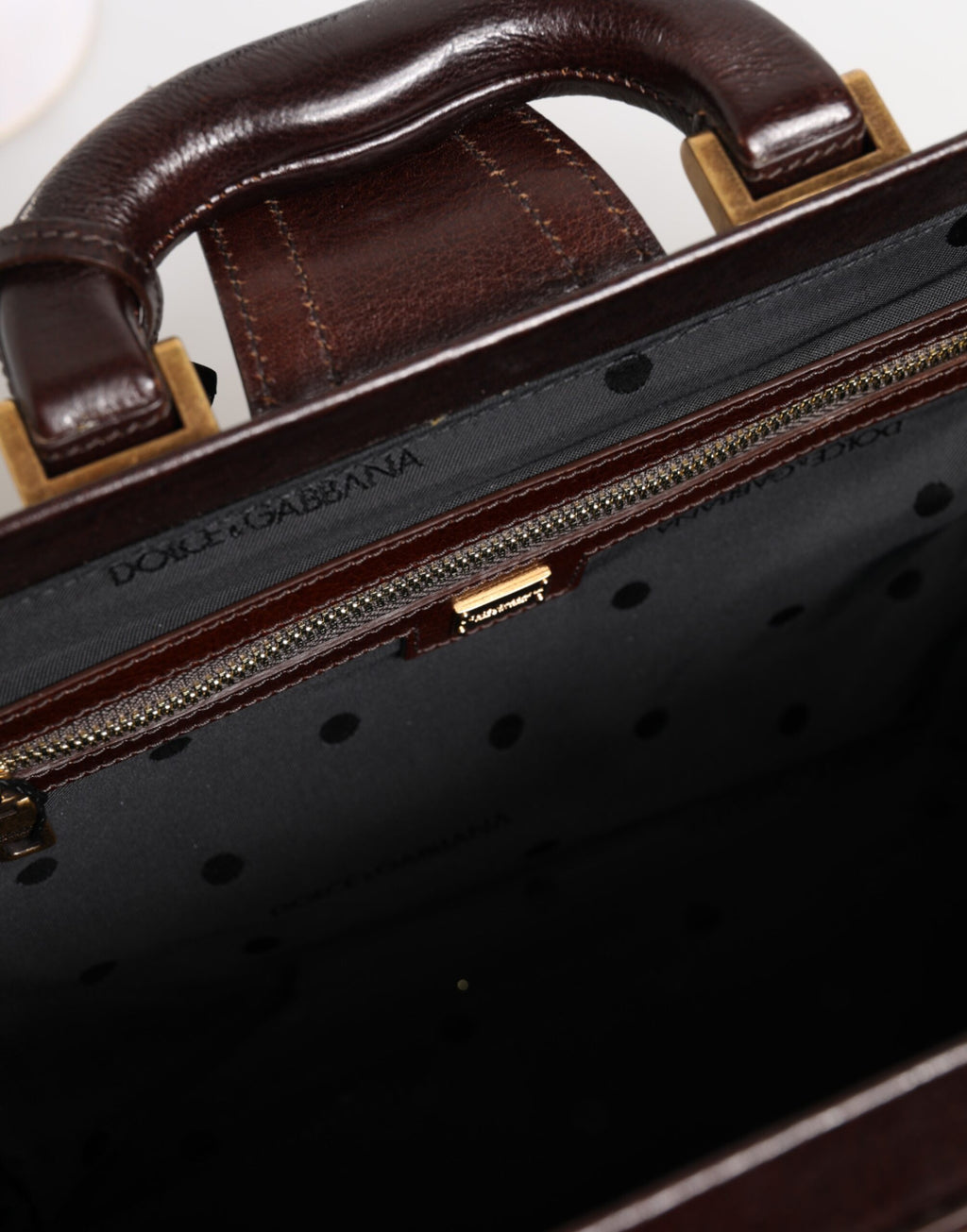Dolce & Gabbana Blue Brown Leather Floral Jacquard Travel Handbag Bag