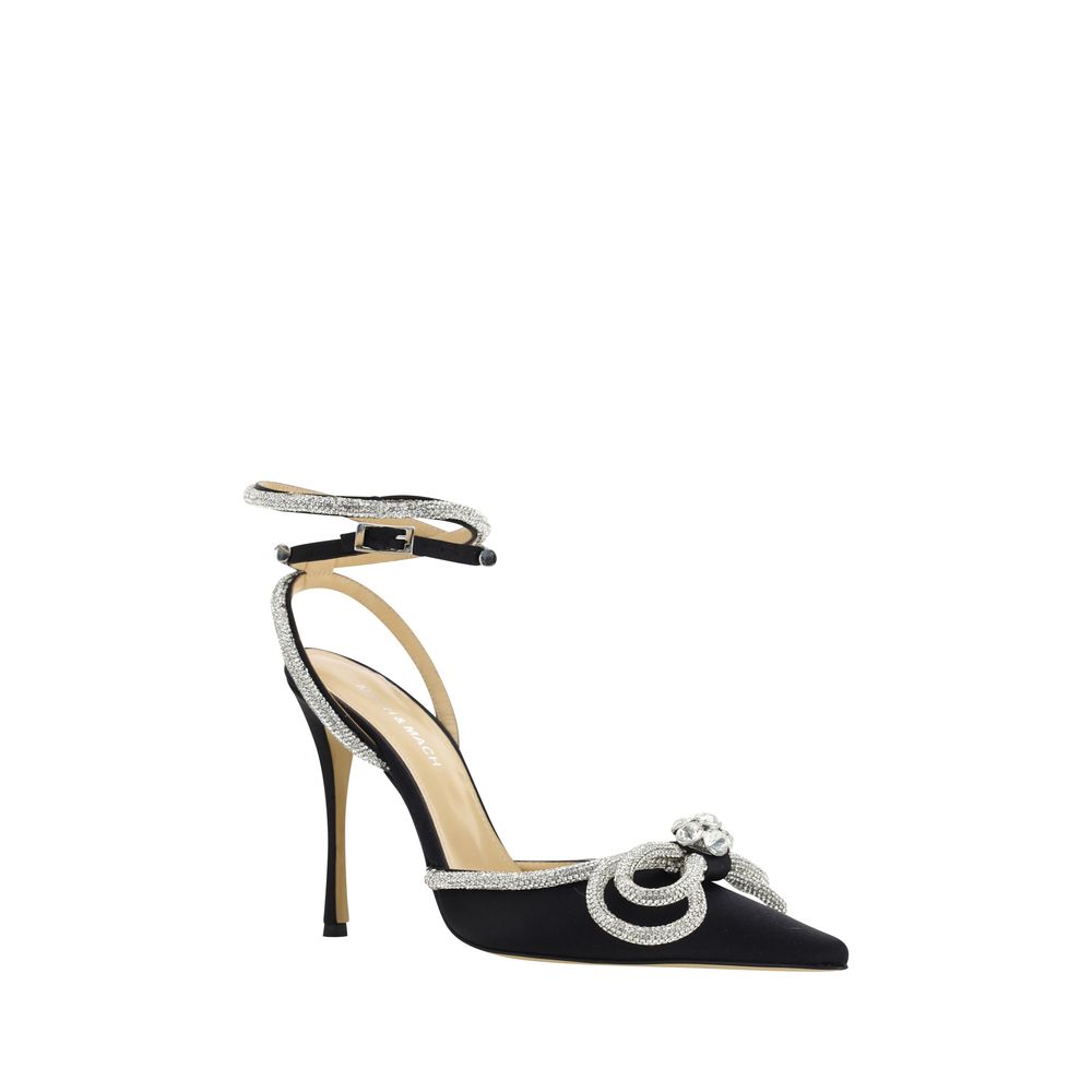 MACH & MACH Black Silk Stiletto Heel Sandals