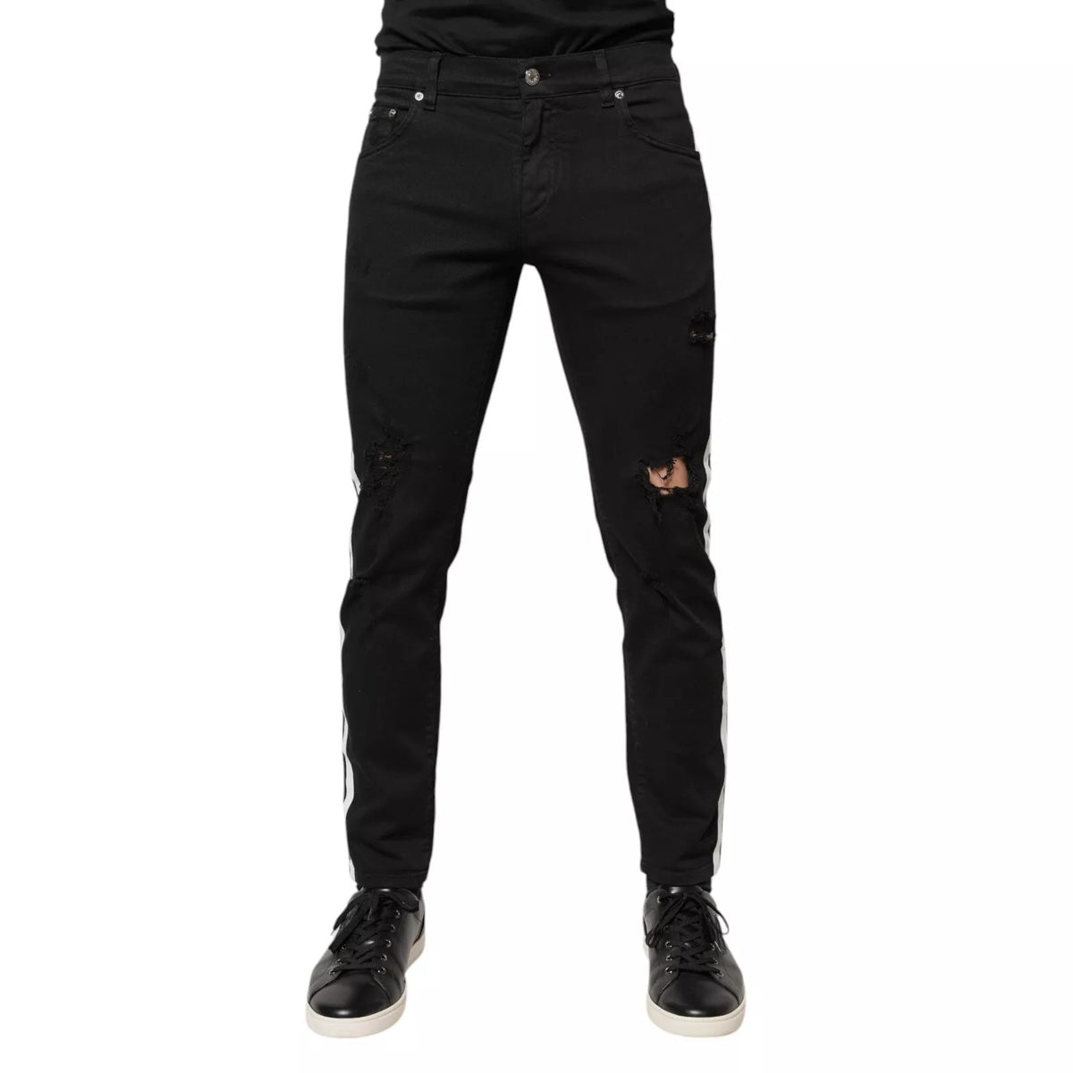 Dolce & Gabbana Black Tattered White Lining Skinny Denim Jeans